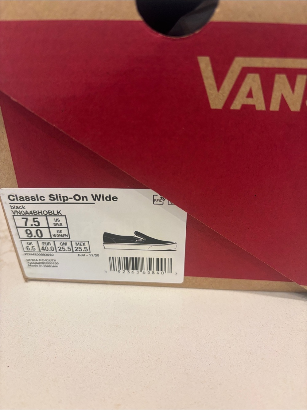 Vans Classic Slip-On Wide Black Canvas Women's Flats